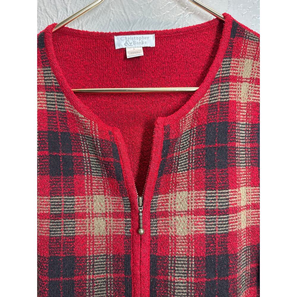 Christopher &‎ Banks Women's Long Sleeve Zip-Front Sweater Red Tan Black Small